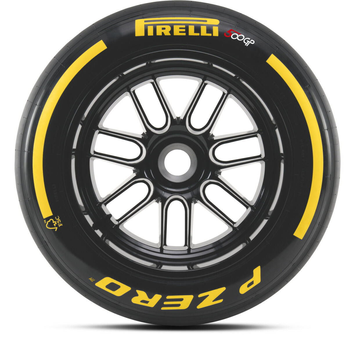 La grafica speciale del logo Pirelli per i 500 GP