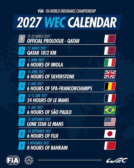 WEC calendario 2027 - Crediti FIAWEC