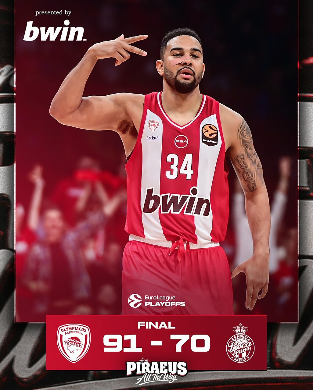 Olympiacos-Monaco 91-70 dopo gara 1