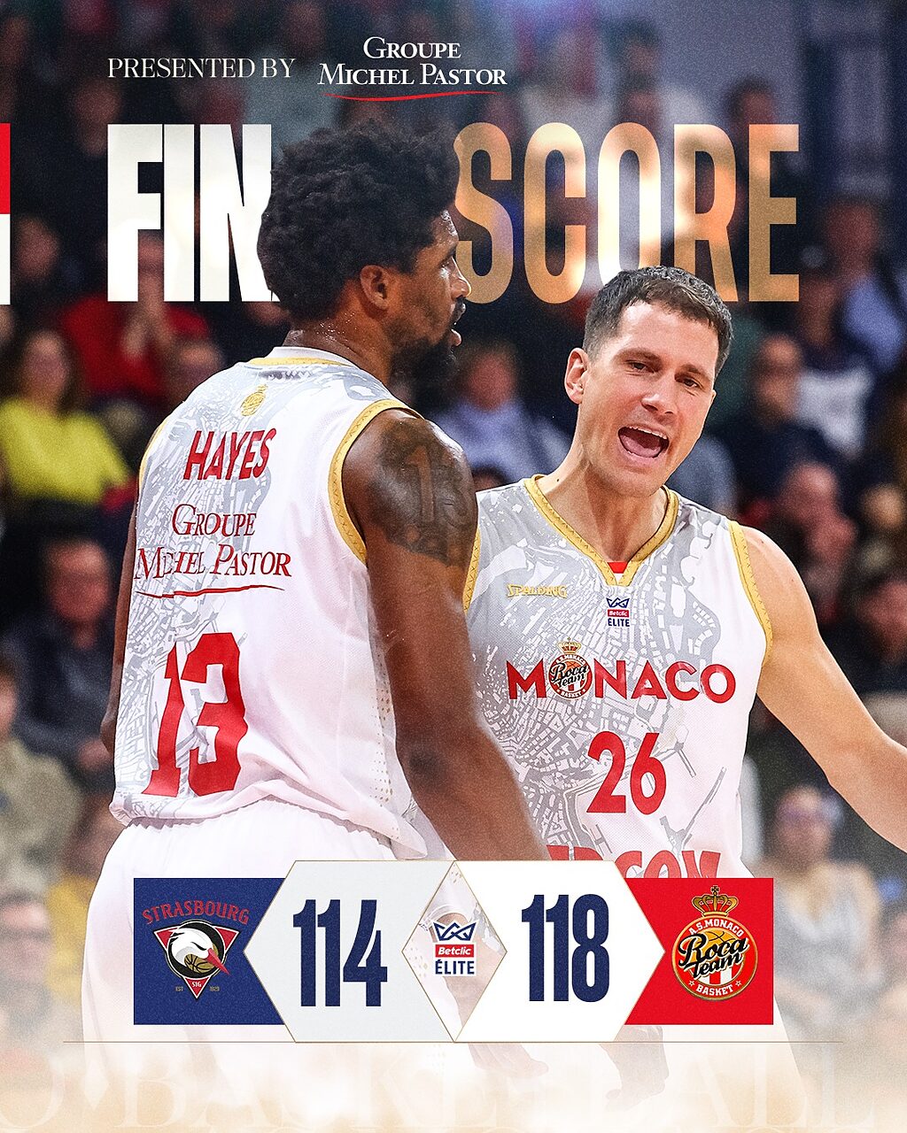 Hayes e Nedovic festeggiano la vittoria contro Strasbourg