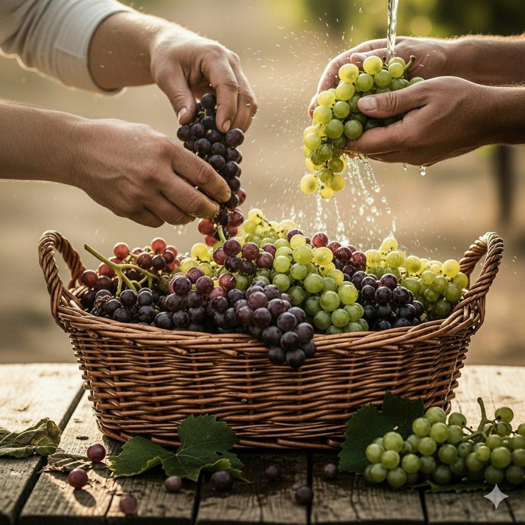 raccolta dell'uva matura in una cesta