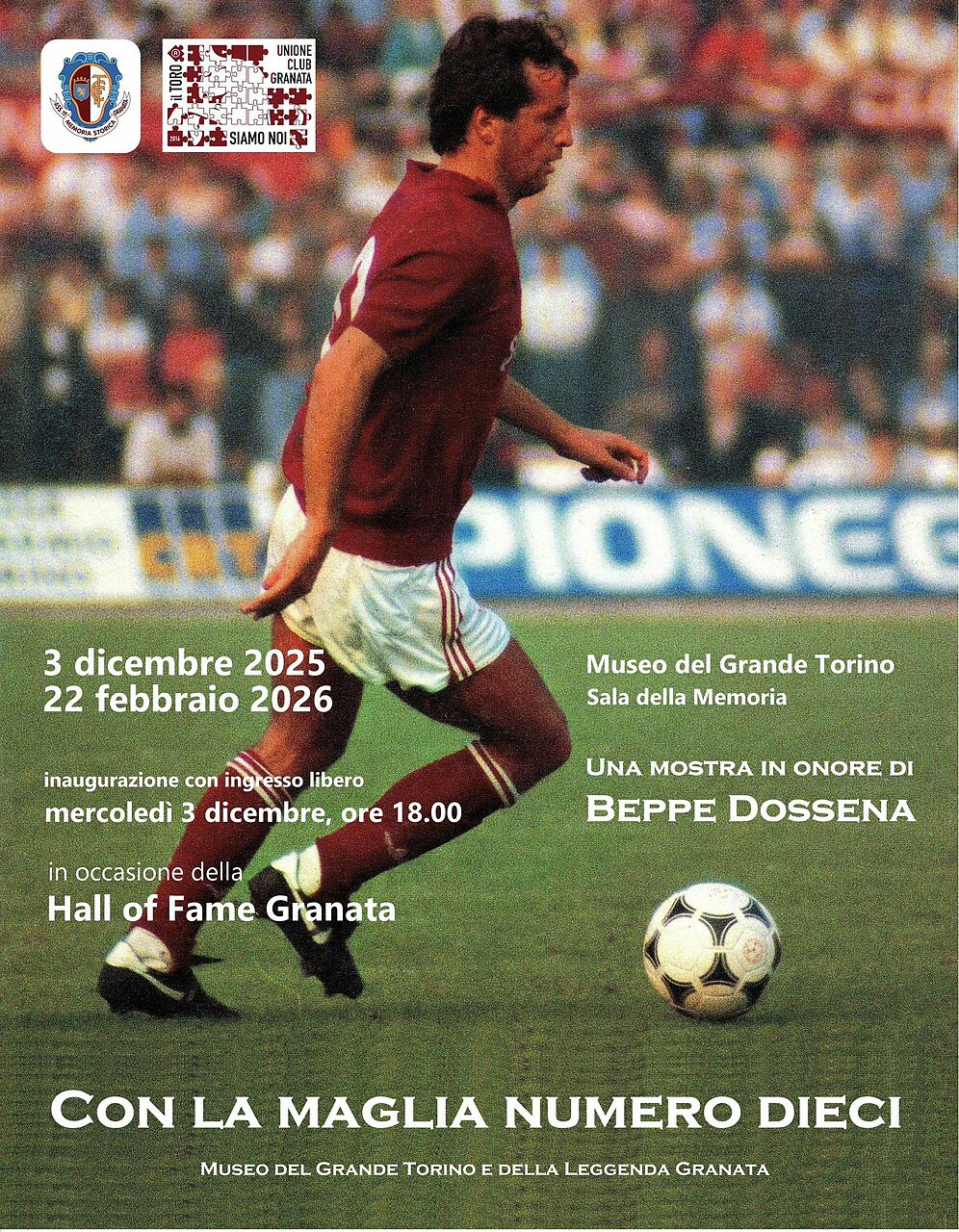 Locandina mostra Con la maglia numero dieci dedicata a Giuseppe Dossena