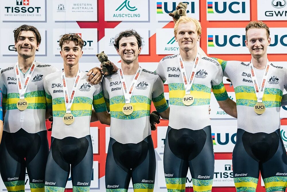 Gli australiani vincitori dell'inseguimento a squadre nella prova di CDM a Perth