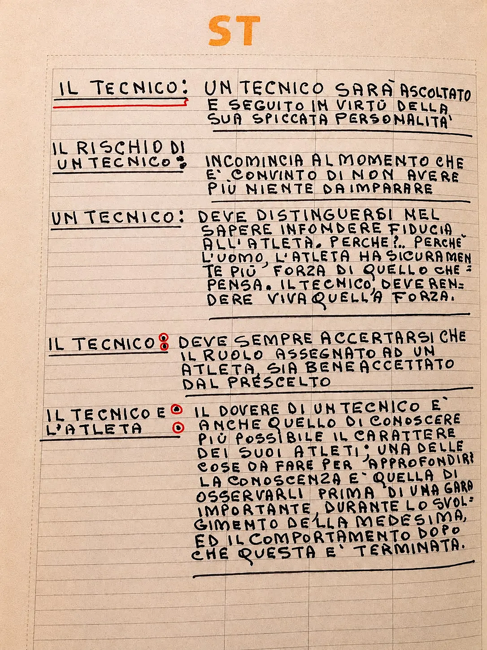 La pagina del diario con le “regole magiche” del mestiere del tecnico (foto dell’autore)