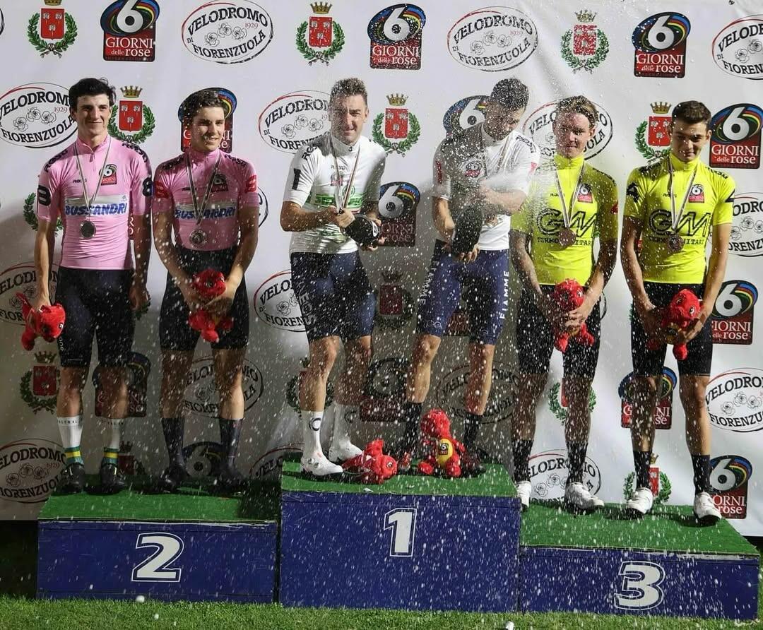 Elia Viviani e Michele Scartezzini sul podio dell'edizione 2023 della Sei Giorni di Fiorenzuola ©Velodromo di Fiorenzuola