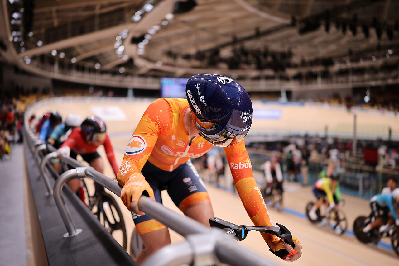 Lorena Wiebes alla partenza dello scratch dell'Omnium femminile ai mondiali di Shanghai 2026 ©UCI Track Cycling