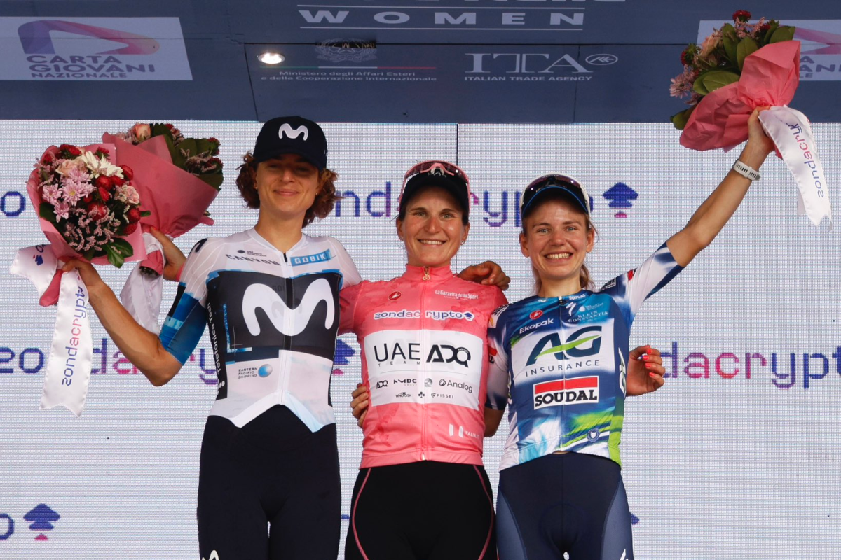 Reusser sul podio finale con Longo Borghini e Gigante ©Movistar Team