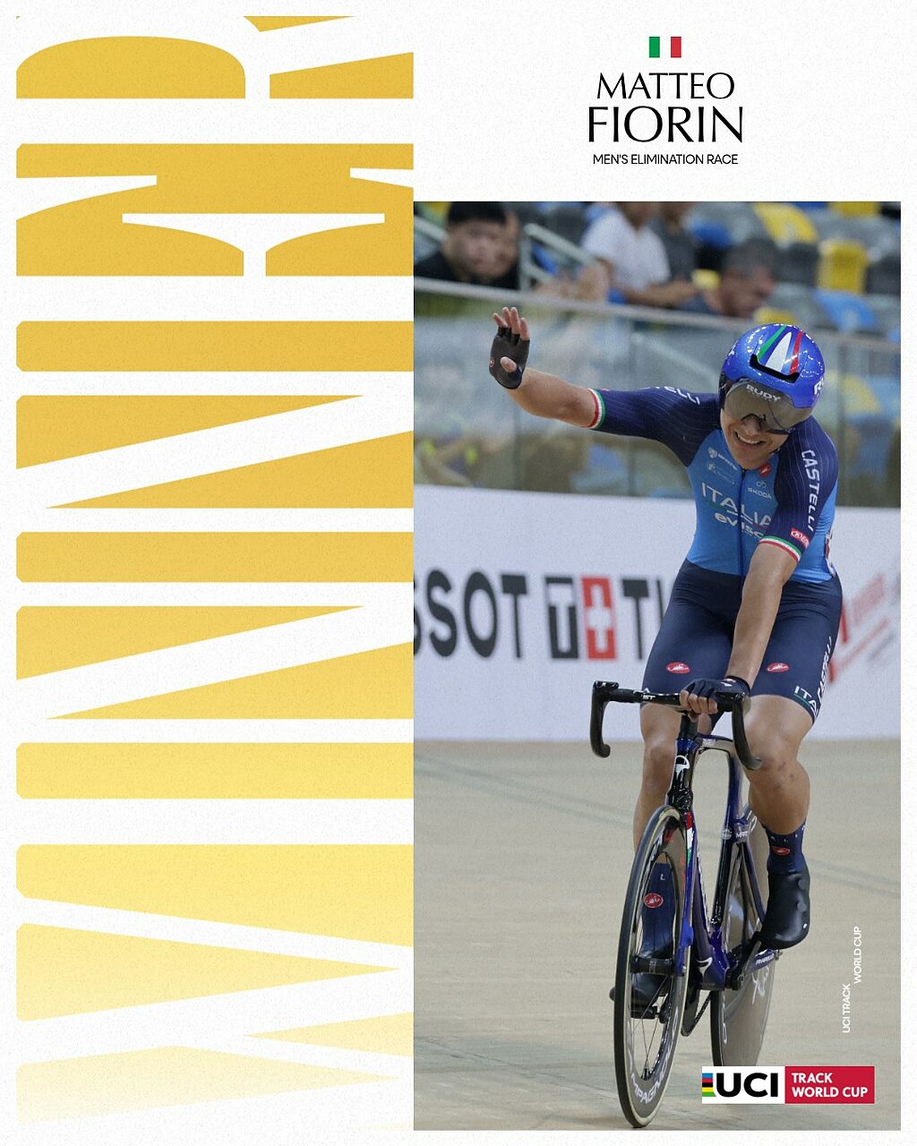 L'Eliminazione vinta da Matteo Fiorin in Coppa del Mondo a Hong Kong ©UCI Track Cycling