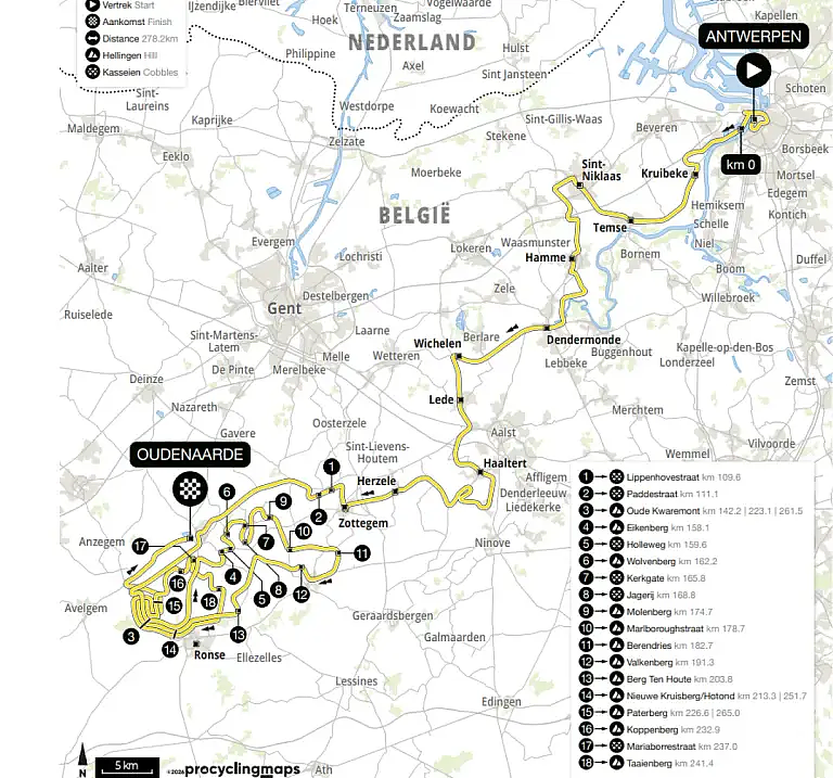 Giro delle Fiandre 2026, la planimetria