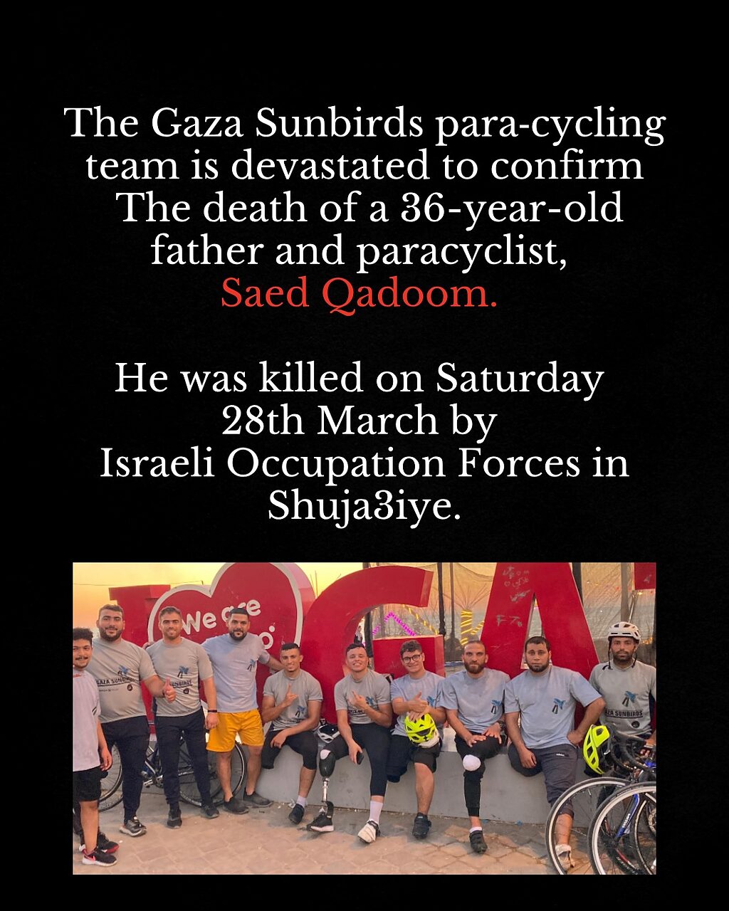 Saed Qadoum con i Gaza Sunbirds