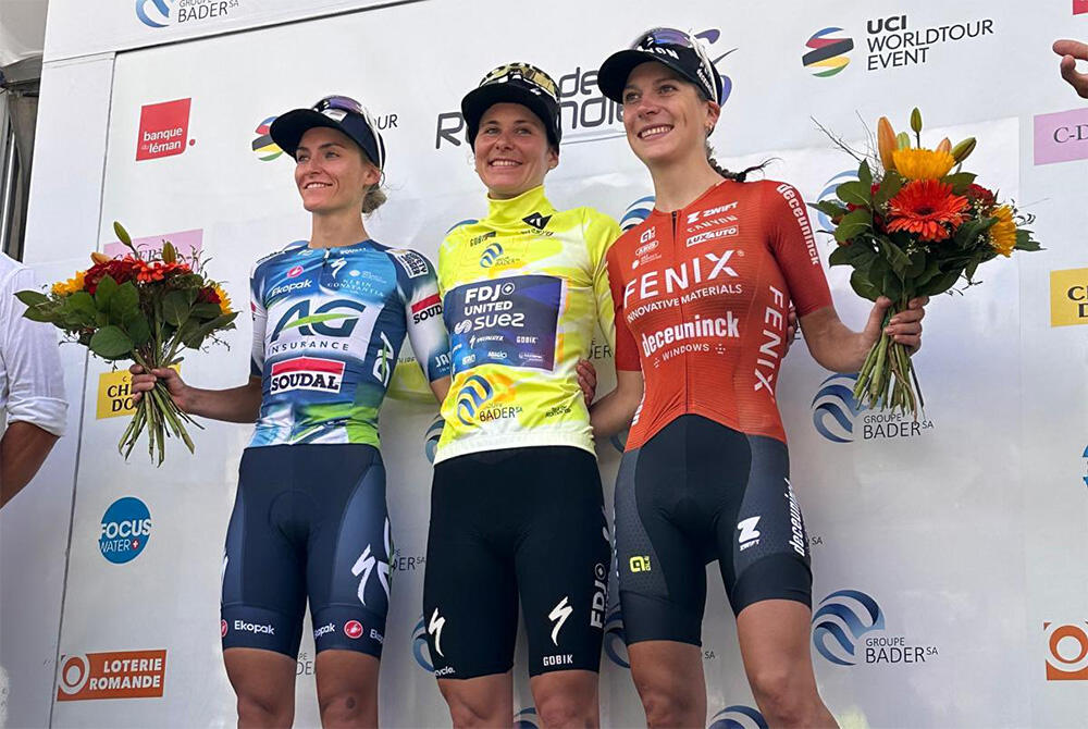 Urska Zigart, Elise Chabbey e Yara Kastelijn sul podio del Giro di Romandia 2025 © Tour de Romandie