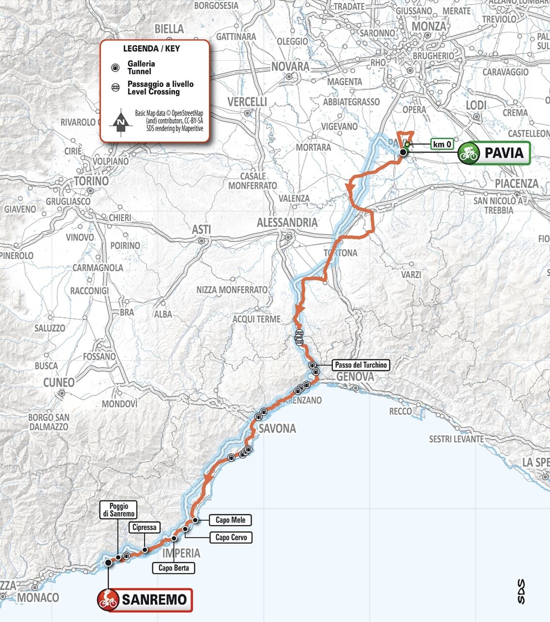 La planimetria della Milano-Sanremo 2026