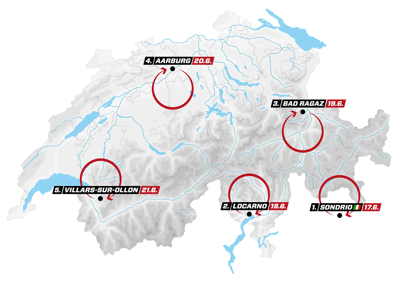 Le sedi di tappa del Tour de Suisse 2026