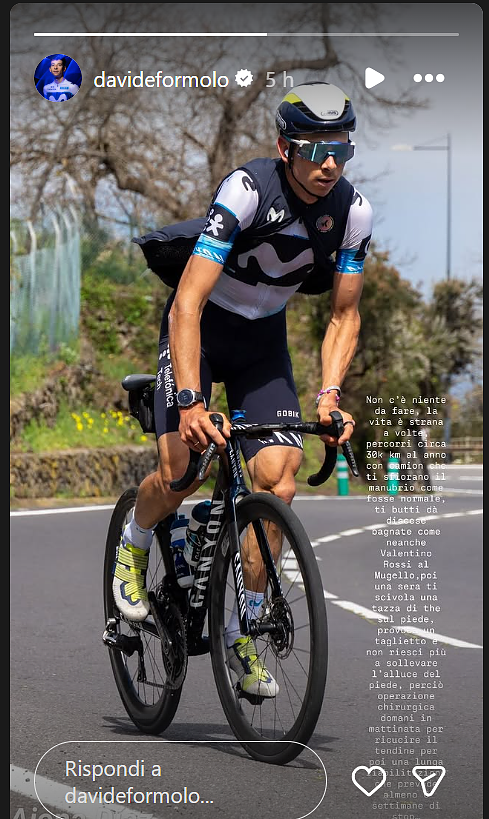 La storia IG con cui Davide Formolo ha comunicato il suo stop