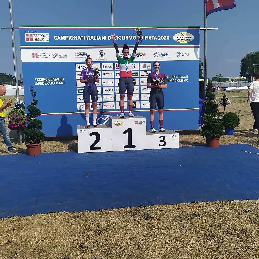 Rachele Barbieri (Fiamme Oro) campionessa italiana nell'Omnium davanti a Matilde Vitillo (Liv Alula Jayco) e Martina Fidanza (Fiamme Oro) ©Velodromo Francone via Fb