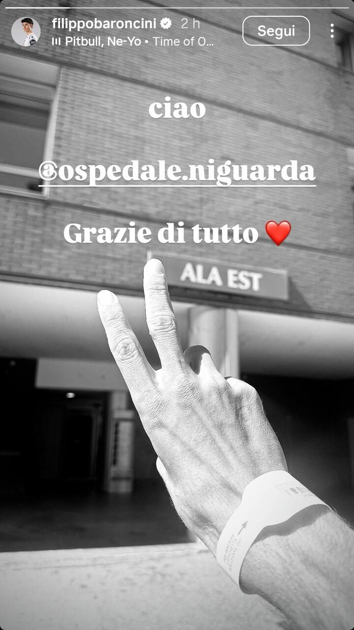 Filippo Baroncini dimesso dall'Ospedale Niguarda @ Instagram Filippo Baroncini