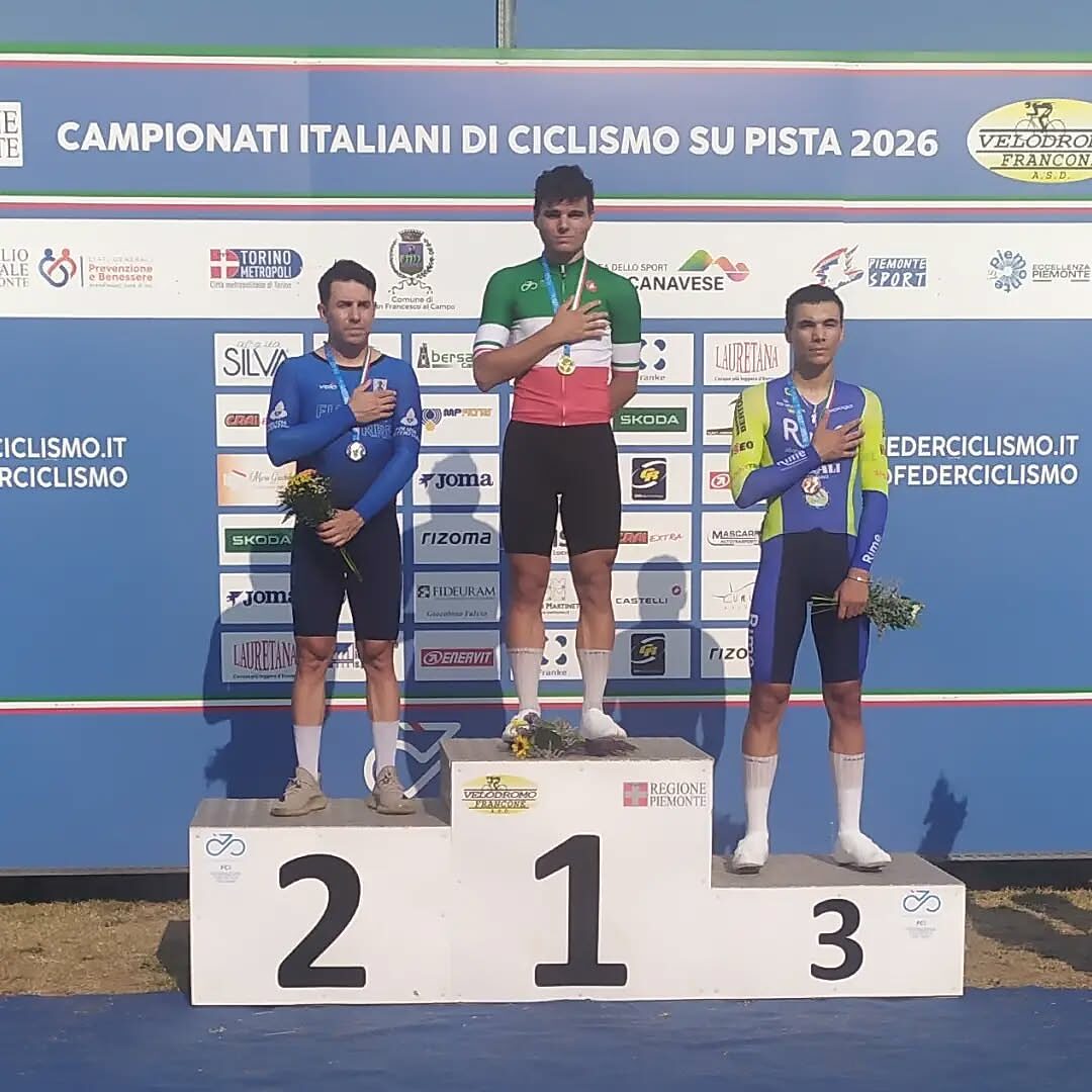 Matteo Fiorin (Cs Esercito) vince l'Eliminazione ai Campionati italiani su Pista 2026 su Francesco Lamon (Fiamme Azzurre) e Ares Costa (Rime Drali)