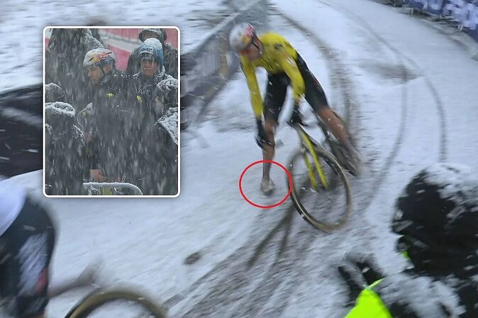 Il momento in cui Wout Van Aert si è storto la caviglia (© VRT)