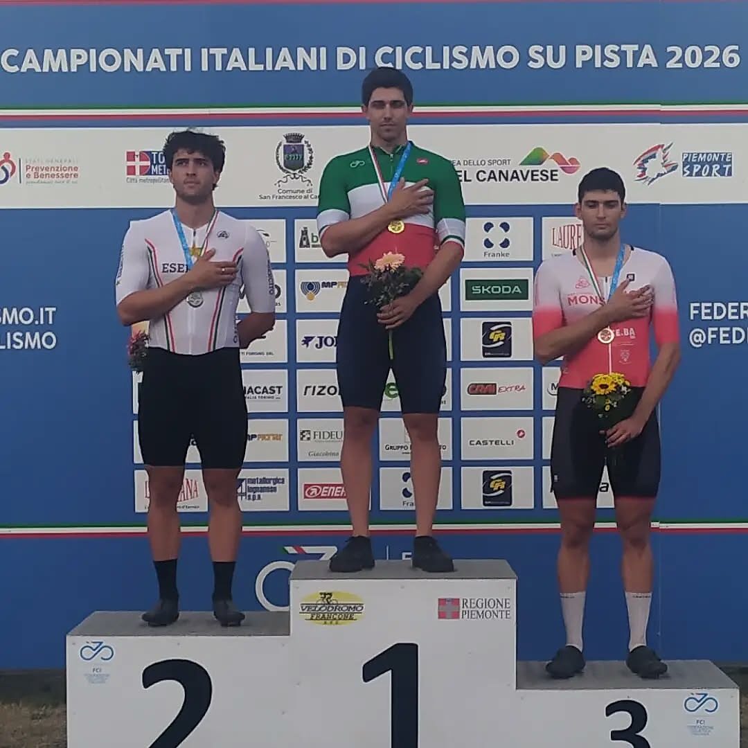 Campionati Italiani su pista 2026: Stefano Moro (Fiamme Azzurre), batte Matteo Bianchi (Cs Esercito) e Christian Quaglio (Ciclistica Monselice) nella velocità individuale ©Velodromo Francone