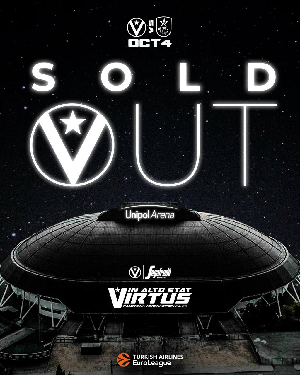 La Virtus annuncia il sold out per la partita con l'Efes