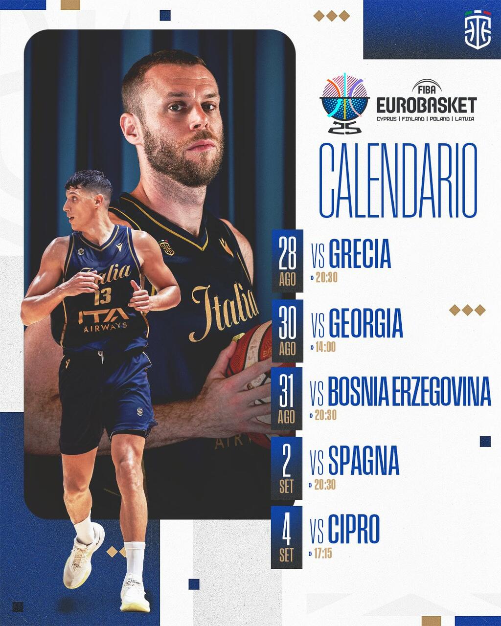 Italia, il calendario di Eurobasket
