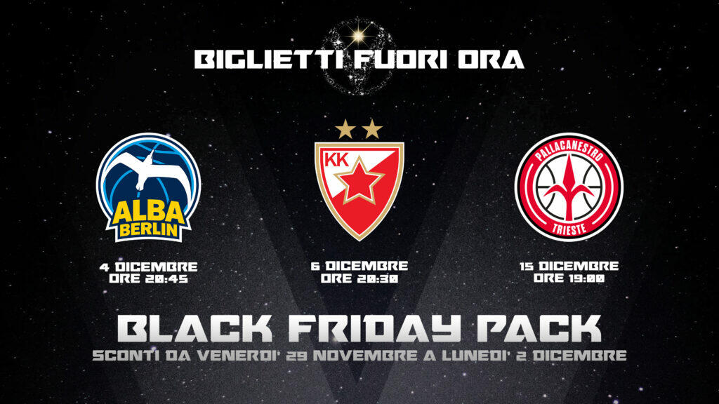 Virtus, "Black Friday Pack" per le prime tre gare alla Segafredo Arena