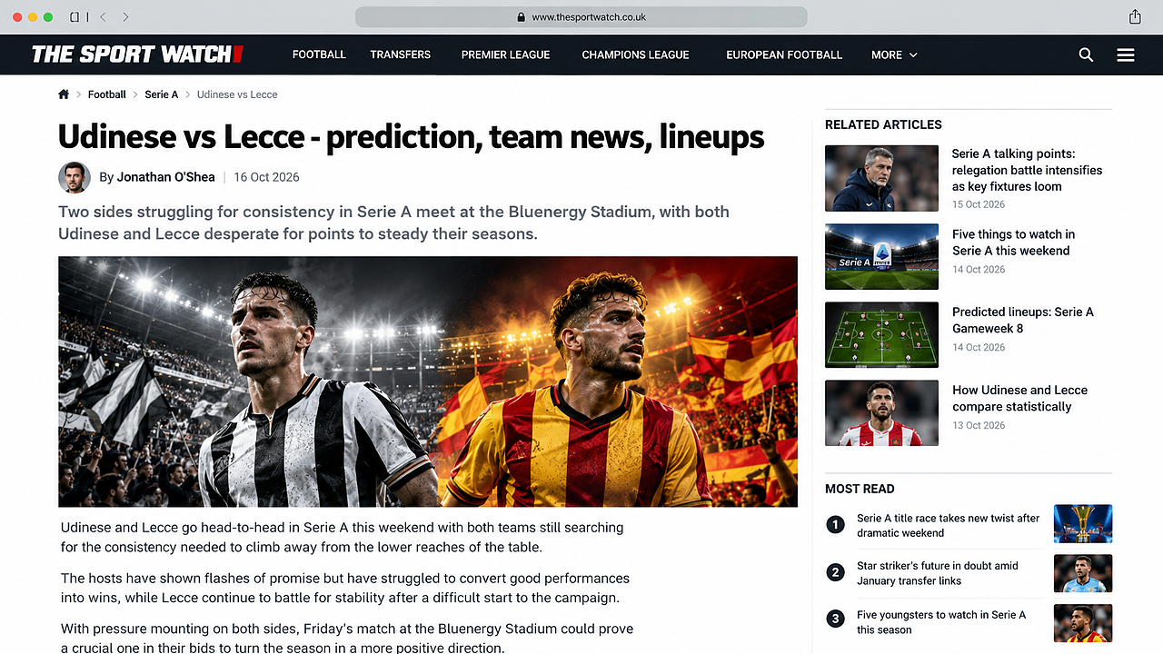 Udinese-Lecce, la stampa inglese pronostica l'1-0: «Decisivo un solo gol»