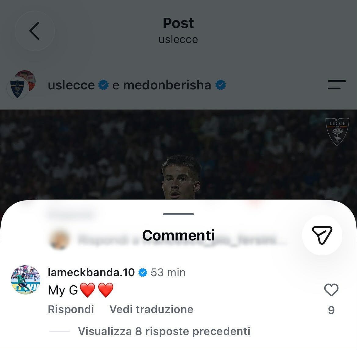 Banda torna a farsi vivo sotto un post del Lecce: un commento che non passa inosservato