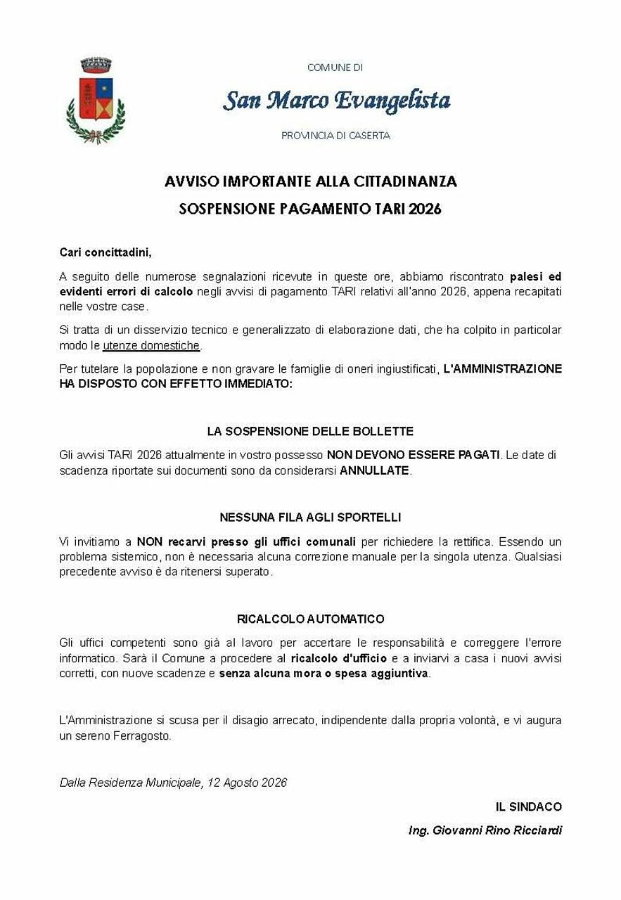 avviso comune san marco evangelista