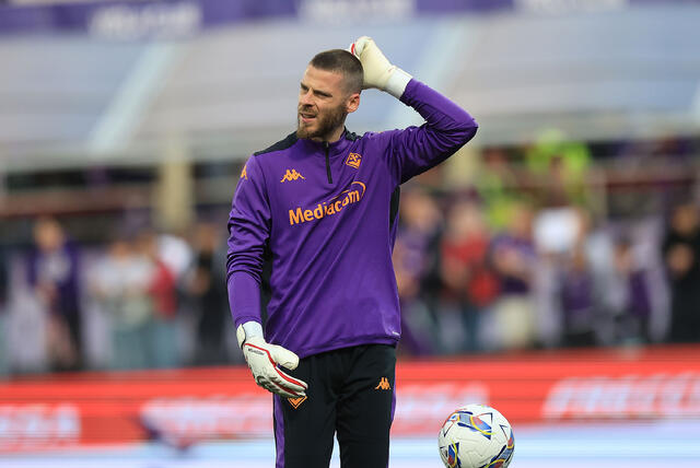David De Gea durante un riscaldamento 