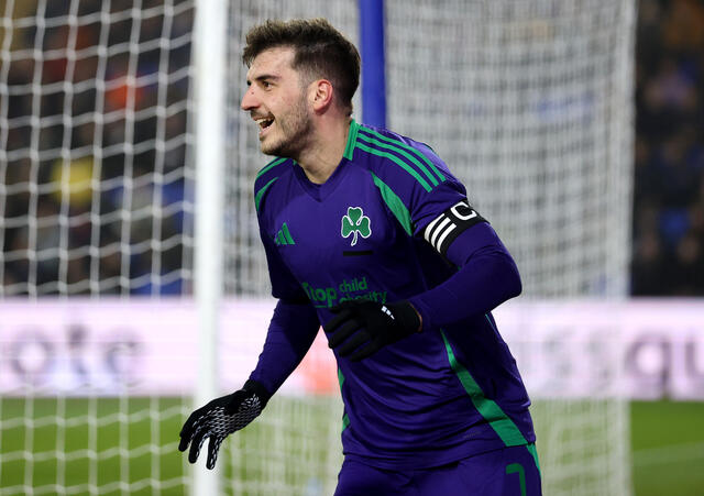 L'attaccante del Panathinaikos Fotis Ioannidis esulta per un gol segnato 