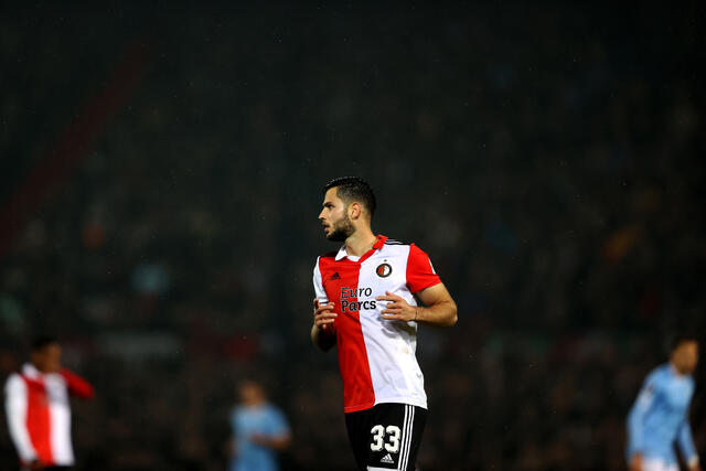 David Hancko in campo col Feyenoord contro la Lazio in Europa League