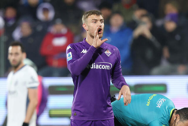 L'attaccante della Fiorentina Lucas Beltran in campo al Franchi contro l'Inter